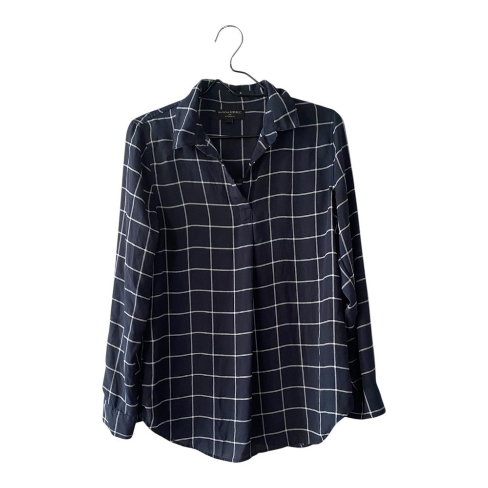 Banana Republic Blue Checkered Boyfriend Blouse Women’s Size Small Button Back